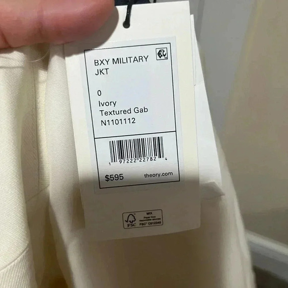 Theory Ivory Military Wool Blend Jacket Size 0 - Picture 6 of 12